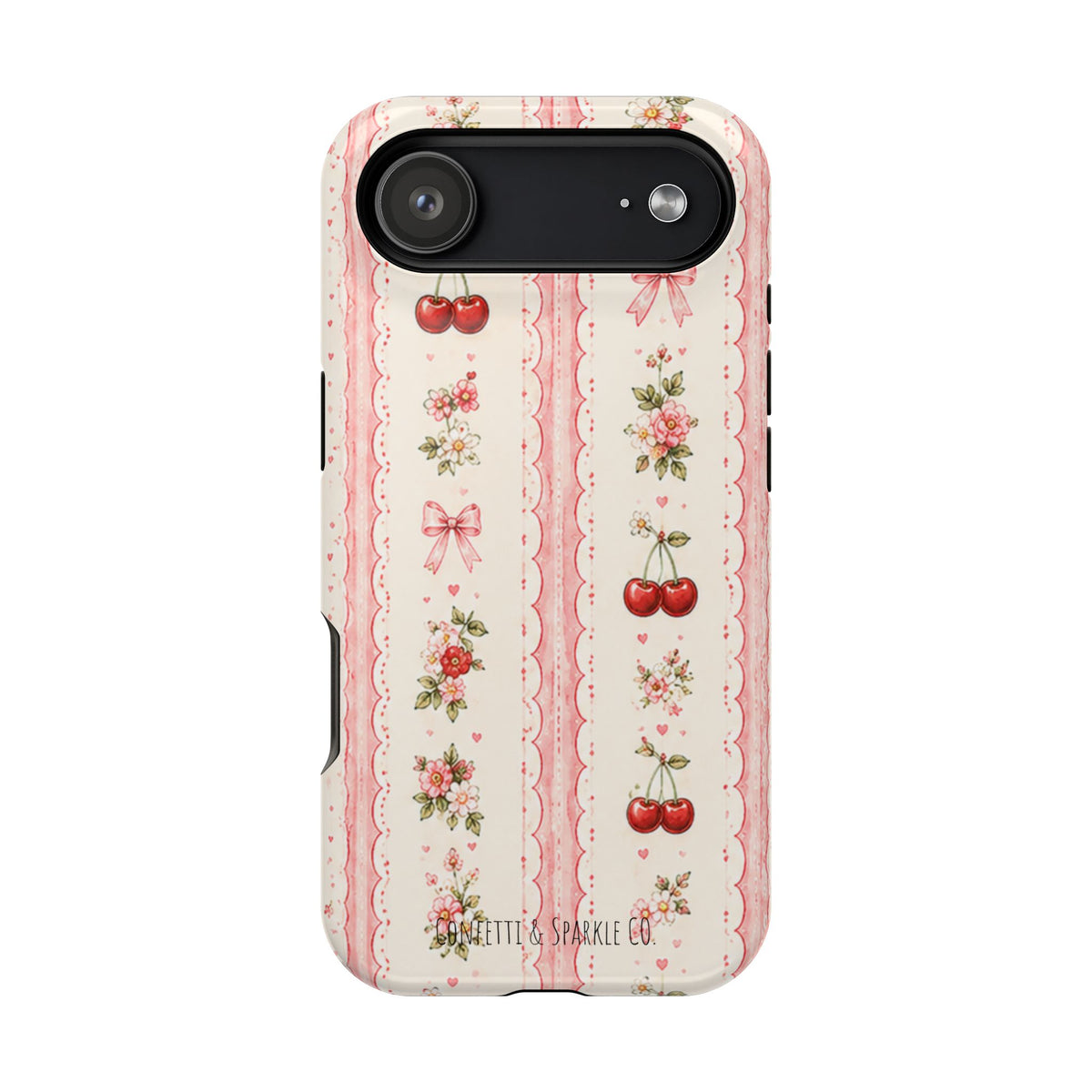 Cherry Ribbon Floral Phone Case — Magnetic Impact-Resistant