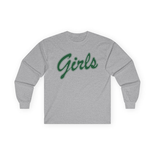 Girls Script Long Sleeve Tee — Vintage Green Lettering