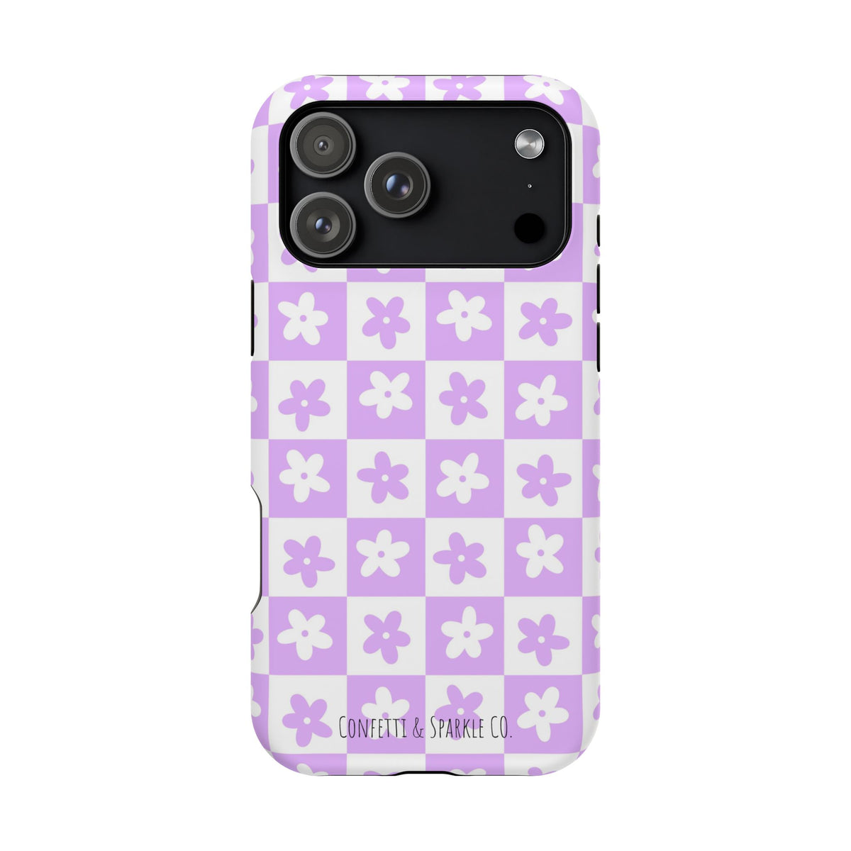 Lavender Retro Daisy Pattern -- Floral Checkered Magnetic Impact Phone Case