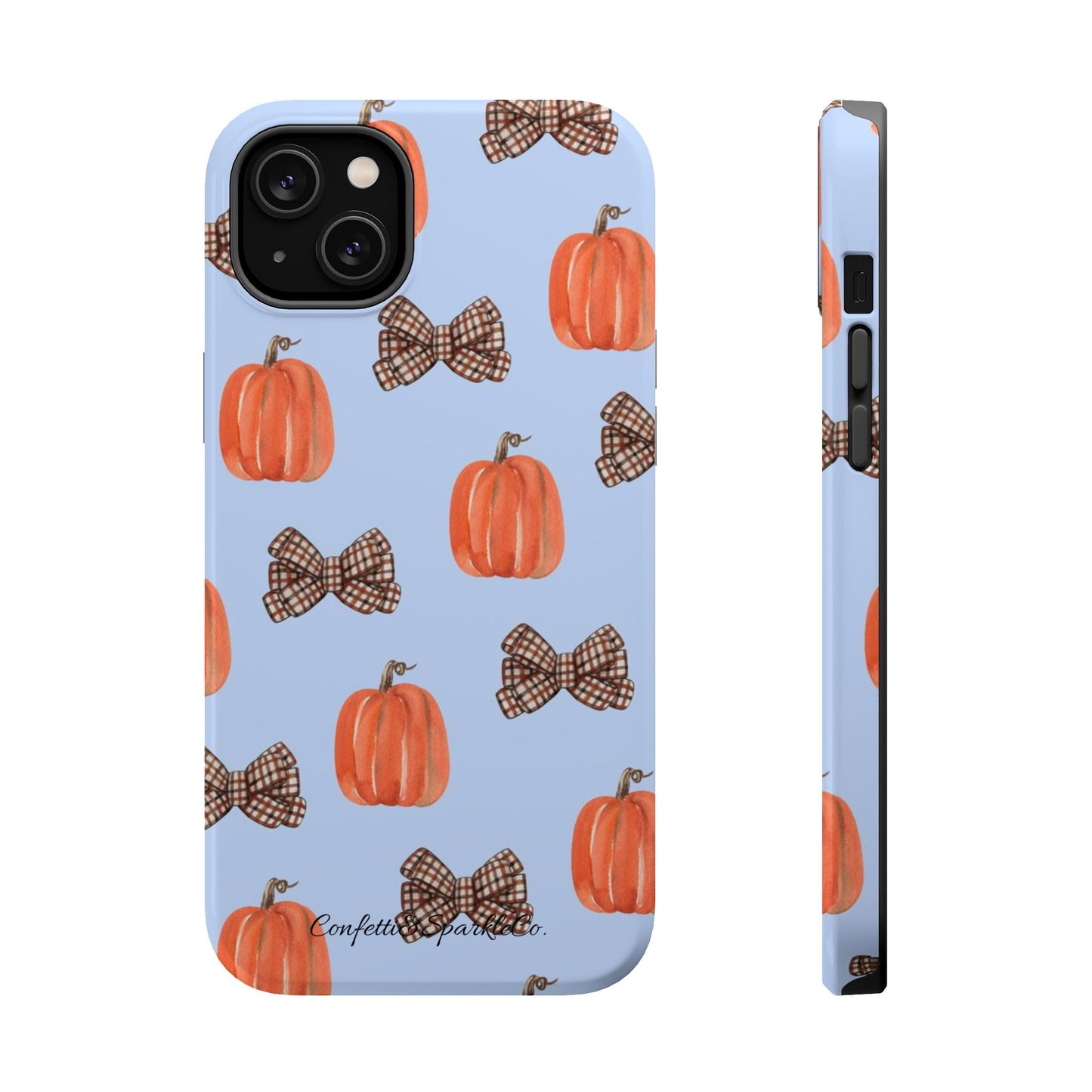 Pumpkin & Plaid Bow Phone Case — Magnetic Impact-Resistant Fall iPhone Case