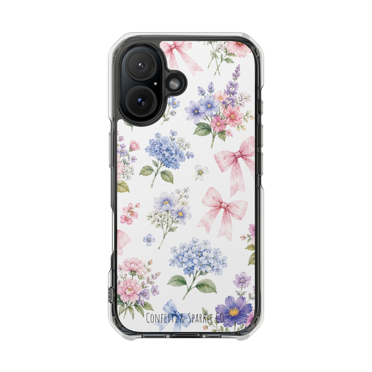Floral Bow Clear Magnetic Phone Case — Pastel Garden Protective iPhone Cover