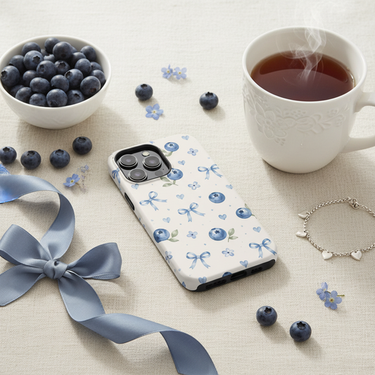 Blueberry Bow Phone Case Flat Lay