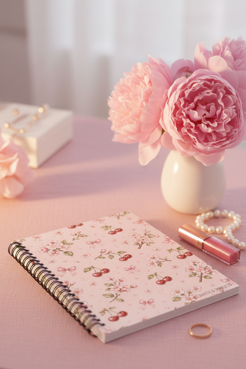 Cherry Blossom Notebook Desk Lifestyle
