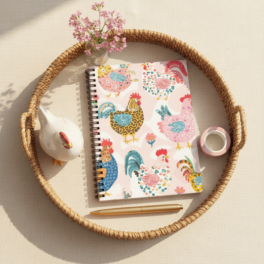 Chicken Pattern Notebook Flat Lay