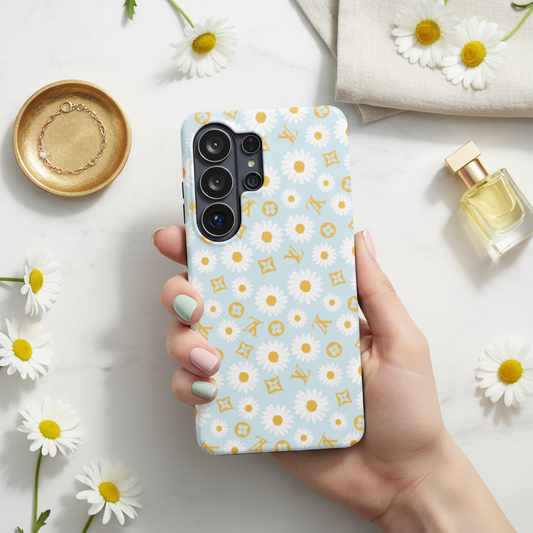 Daisy Luxury Case - Marble Flat Lay