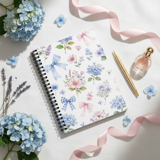 Floral Watercolor Bows Notebook Flat Lay