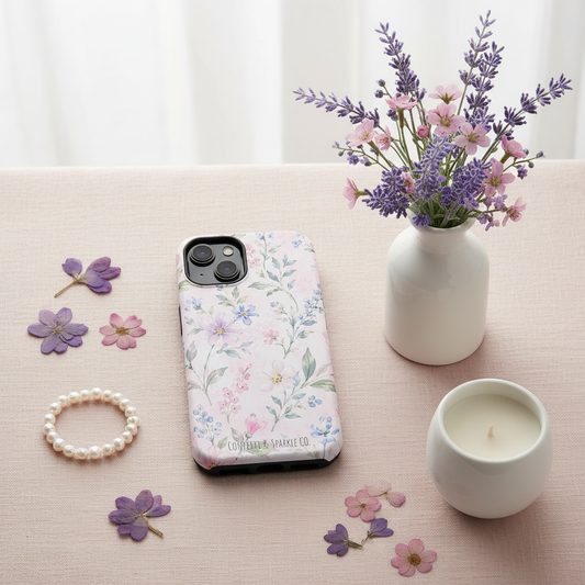 Floral Watercolor Case Flat Lay