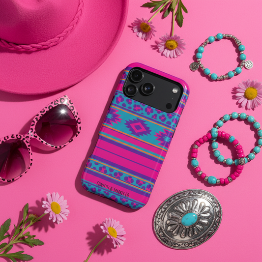 Hot Pink Cheetah Western Case Flat Lay