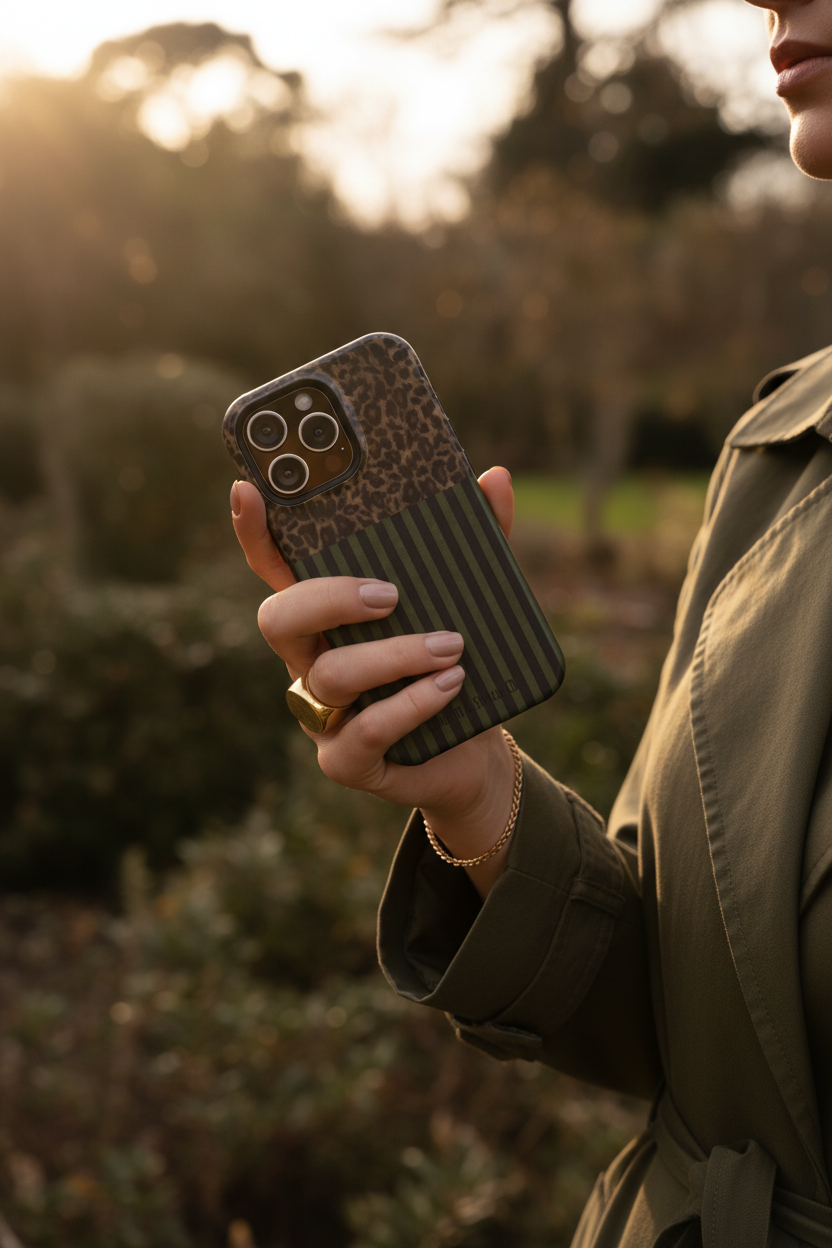 Leopard Green Stripe Phone Case Lifestyle