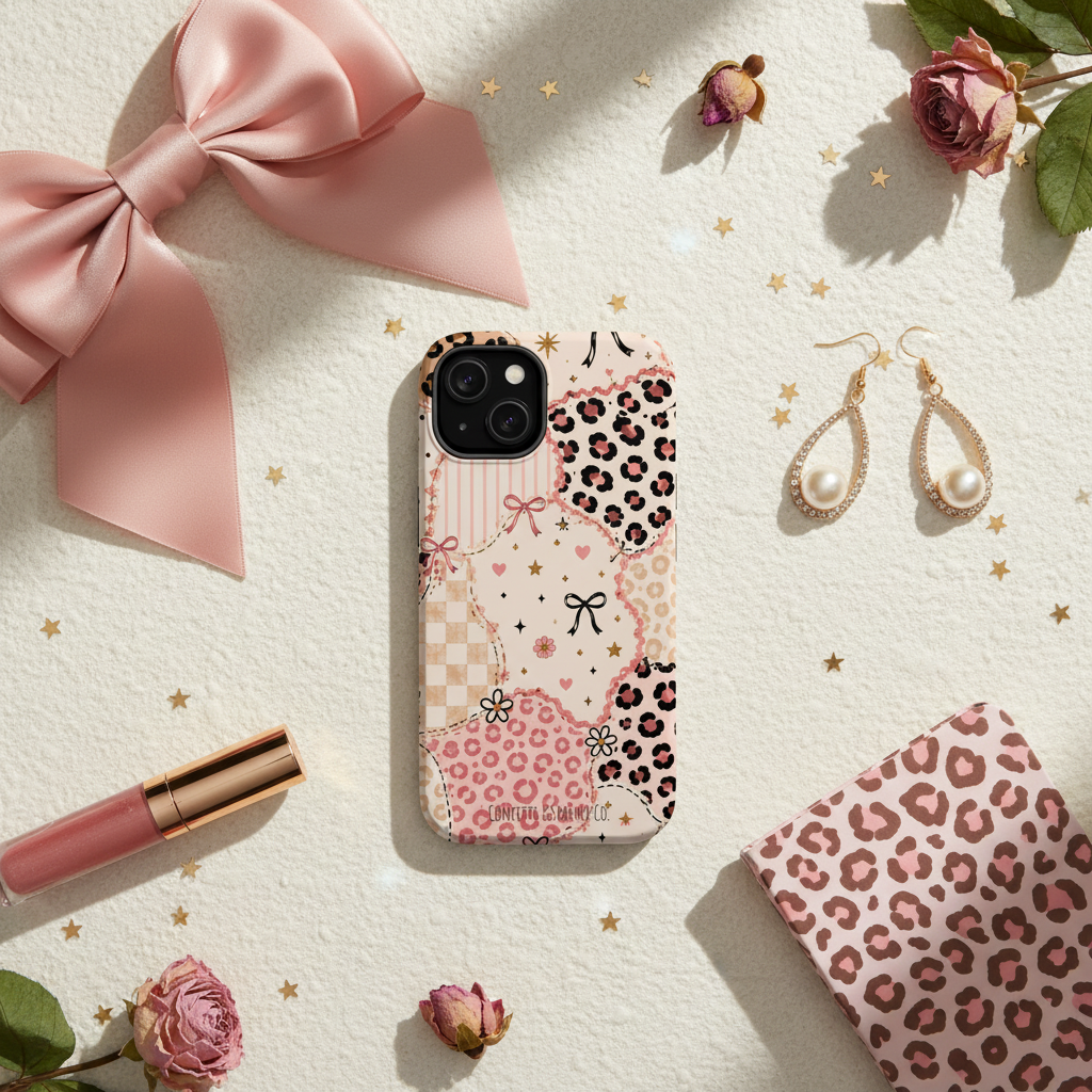 Leopard Heart Patchwork Case Flat Lay