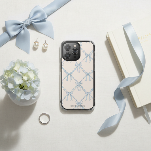 Pale Blue Ribbon Phone Case Flat Lay