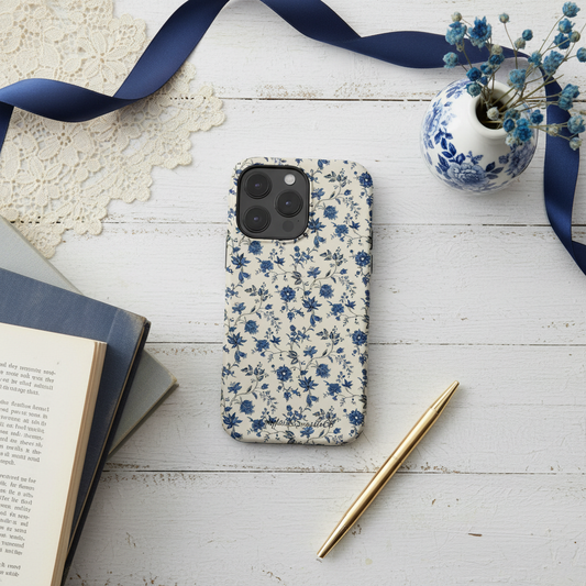 Vintage Blue Botanical Case Flat Lay