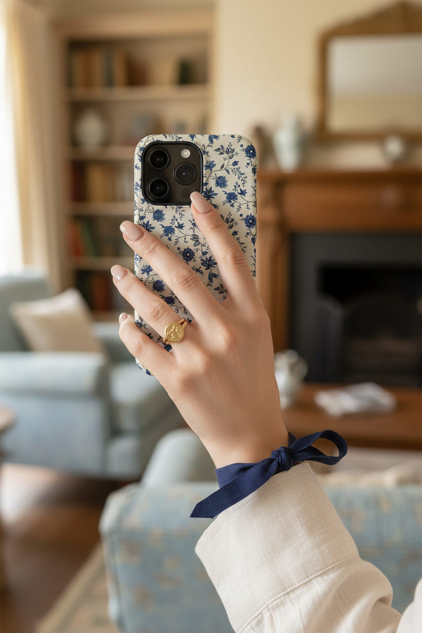 Vintage Blue Botanical Case Lifestyle