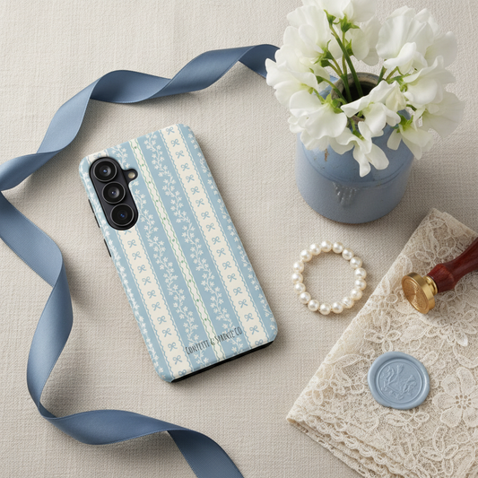 Vintage Blue Floral Stripe Case Flat Lay