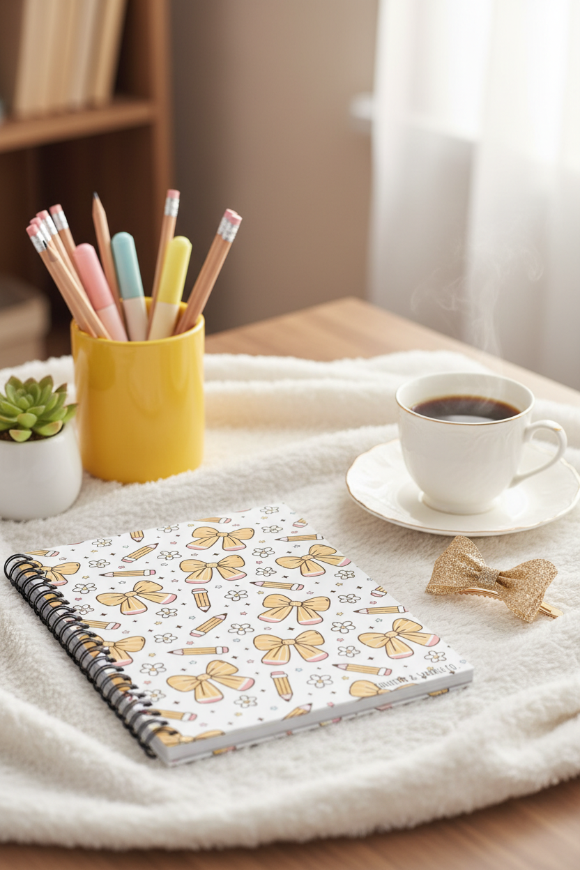 Yellow Bow Pencil Notebook Vertical