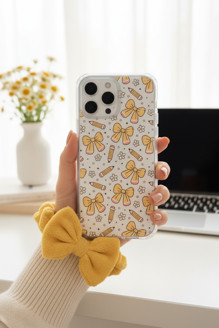Yellow Bow Pencil Phone Case Lifestyle